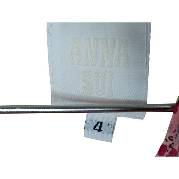 Anna Sui Size 4 Silk Pink Floral Sleeveless Tiered Ruffle Dress Boho Party” - Picture 6 of 13